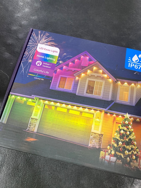 Photo 1 of POOFZY Permanent Outdoor Lights for House,200ft RGB+IC Smart Outdoor Decor, 50 Scene Modes,App/Remote Control,for Christmas,Super Bowl,V-Day,Thanksgiving,Daily & Holiday Party Decor