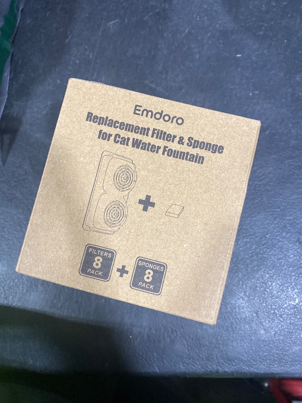 Photo 1 of Emdoro Official 8-Pack Replacement Filters and Sponges for 3.2L/108oz Stainless Steel Cat Water Fountain Cordless (4 Months Set)
