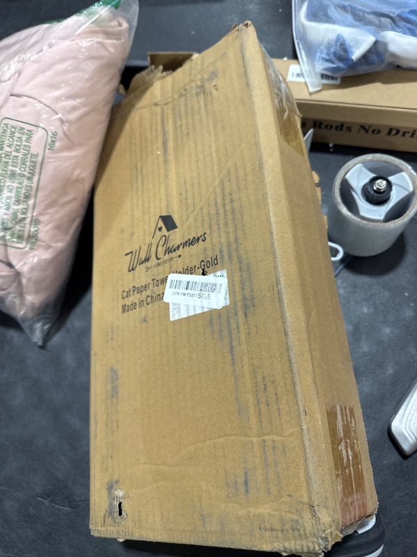 Photo 1 of WallCharmers Gold Paper Towel Holder, Metal Toilet or Kitchen Paper Holder for Floor or Countertop, Gold Cat