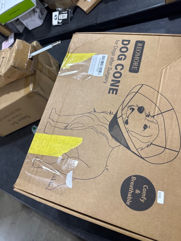 Photo 1 of Soft Dog Cone Collar for Large Dogs, Mesh Windows Transparent E Collar for Dog, Anti-Bite Lick Wound Healing After Surgery Neuter Safety Practical Comfy Plastic Cone Black XXL