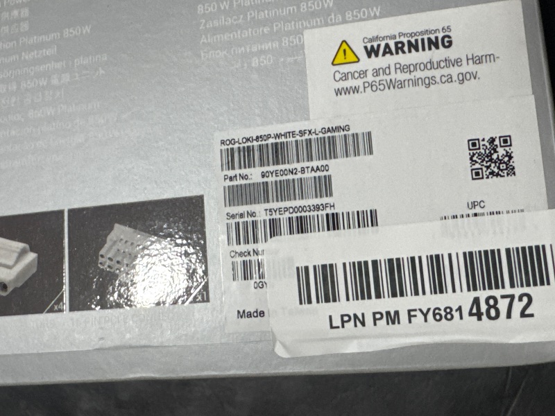 Photo 1 of **NOT FUNCTIONING, SEE NOTES** ASUS ROG Loki SFX-L 850W Platinum White Edition (Fully Modular Power Supply, 80+ Platinum, 120mm PWM ARGB Fan, Aura Sync, ATX 3.0 Compatible, PCIe 5.0 Ready, 10 Year Warranty)