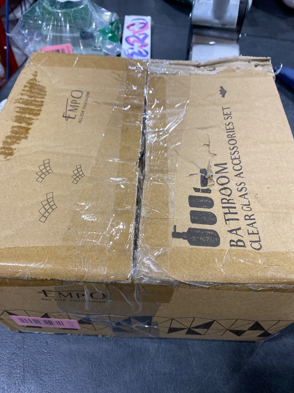 Photo 1 of ***********Missing two pieces
MPO 6PCS Bathroom Clear Glass Accessories Set (Lotion Soap Dispenser, Soap Dish, Toothbrush Holder, Tumbler, Cotton Swab Jar), Contemporary Modern Decor Crystal Vintage Gift (6pcs Green)