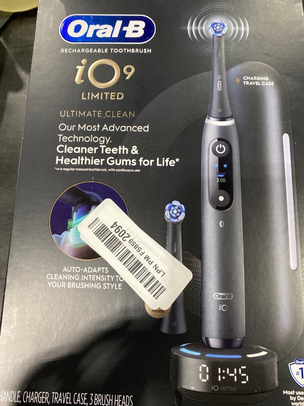 Photo 1 of Oral-B iO Series 9 Limited Rechargeable Black Electric Toothbrush with (2) Ultimate Clean and (1) Gentle Care Replacement Brush Heads, Black, Travel Case and Charger