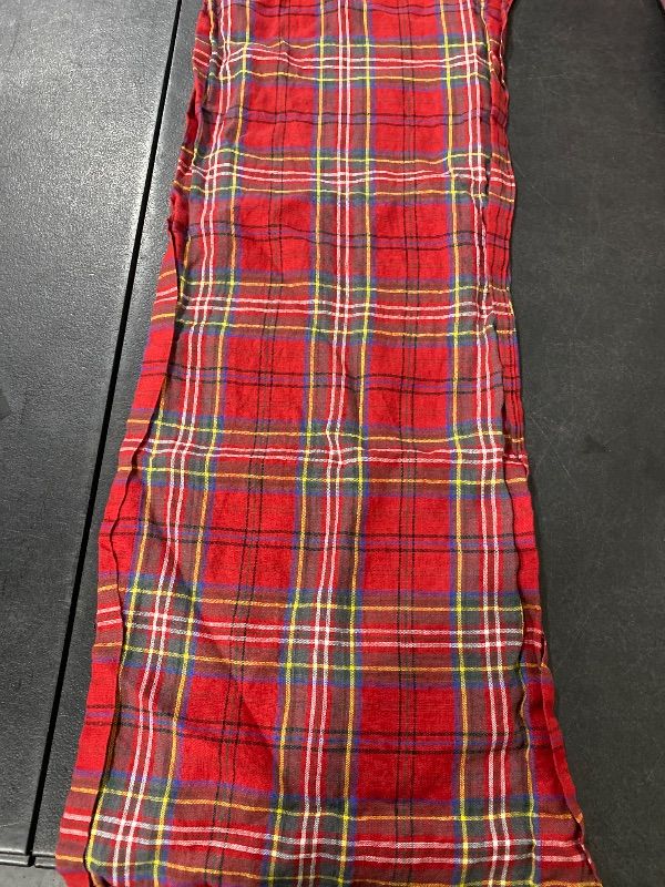 Photo 1 of Solino Home Table Runner 144 Inches Long - 100% Pure Linen Classic Red Tartan Plaid Table Runner 14 x 144 Inch for Dining, Winter