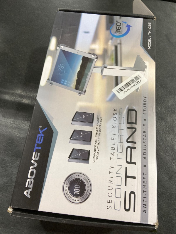 Photo 1 of AboveTEK Anti-Theft iPad Kiosk Stand, 360 Rotation & Adj. Height 8.3"–13.4", Heavy-Duty Steel & Aluminum, Fits 9.7"-13" Tablets, Security Retail POS Tablet Stand for Business & Commercial Use (Silver)