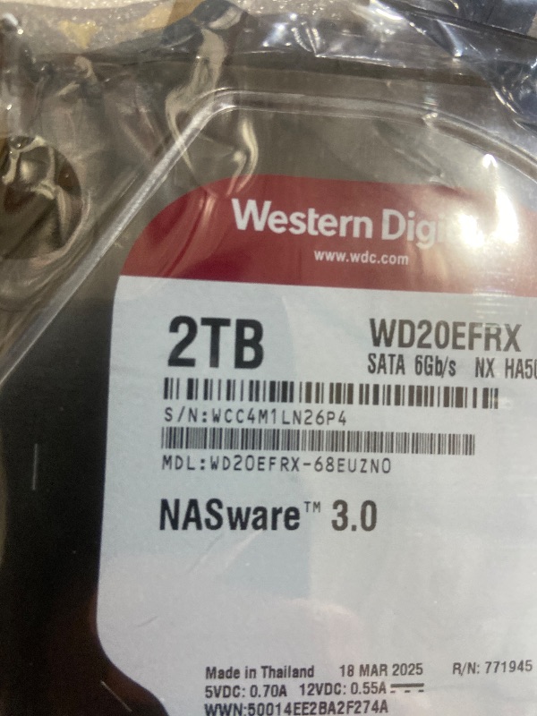 Photo 1 of Western Digital 2TB WD Red Plus NAS Internal Hard Drive HDD - 5400 RPM, SATA 6 Gb/s, CMR, 64 MB Cache, 3.5" - WD20EFRX