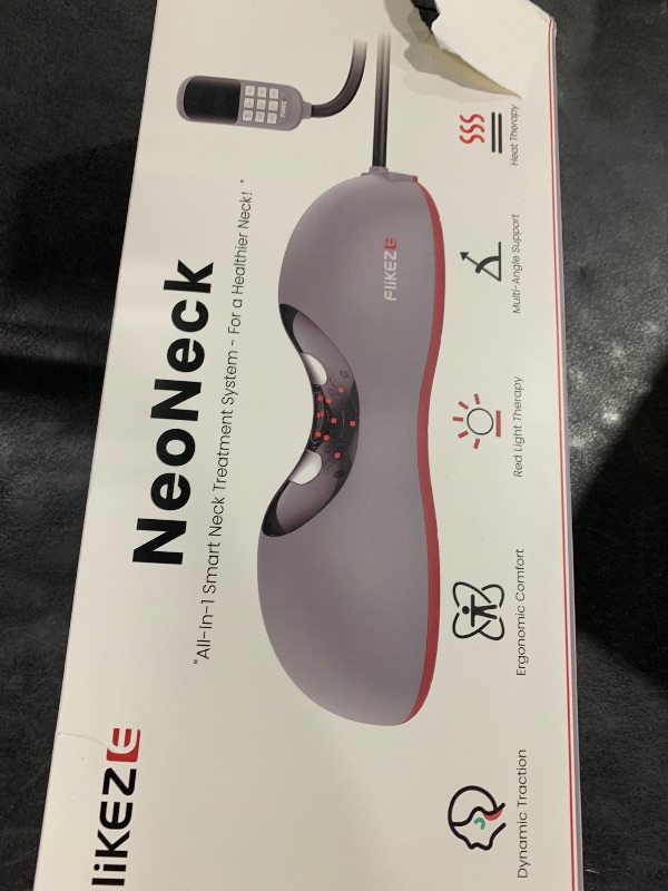 Photo 1 of FliKEZE Heated Neck Stretcher with Red Light Therapy, Wireless Cervical Traction Device for TMJ Pain Relief and Shoulder Relaxer, Neck Traction Massager Pillow for Home/Office Used, Grey
