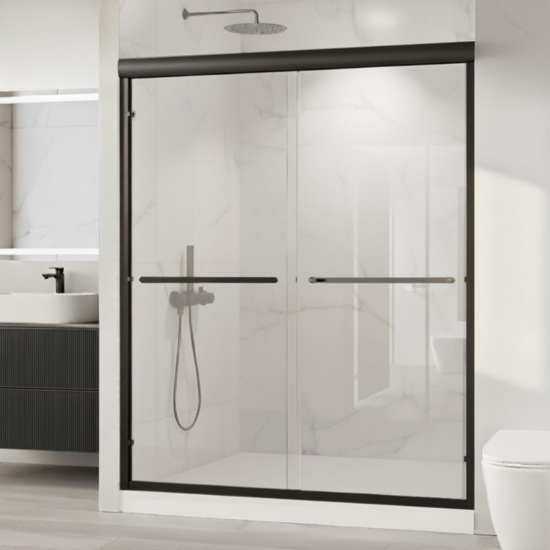 Photo 1 of Shower Doors, 56–60'' W x 72'' H Sliding Glass Shower Door, Matte Black Aluminum Frame, 1/4'' (6mm) High-Strength Tempered Glass, for Walk-in Showers