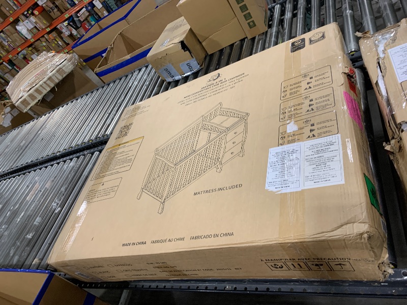 Photo 1 of Dream On Me Jayden 4?in?1 Mini Convertible Baby Crib & Changer with Storage in White, Pinewood, GreenGuard Gold & BSA, 1” Mattress Pad, 3 Mattress Heights, Converts to Mini Day & Twin-Size Bed