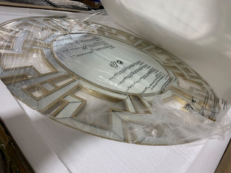 Photo 1 of Chende Large Gold Mirrors for Decor, 44'' Round Wall Mirrors for Dining Room Entryway, Elegant Decorative Mirror with Wooden Frame for Living Room, Bedroom, Fireplace