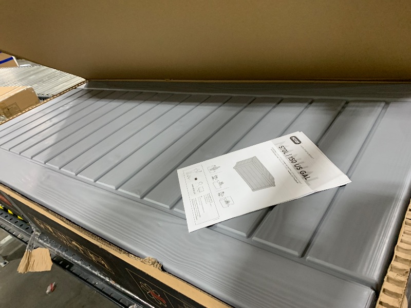 Photo 1 of COLOR GREY--MISSING PIECES------------------------Keter Westwood 150 Gallon Resin Large Outdoor Storage Box for Patio Furniture, Outdoor Cushions, Garden Tools and Pool Floats, Beige