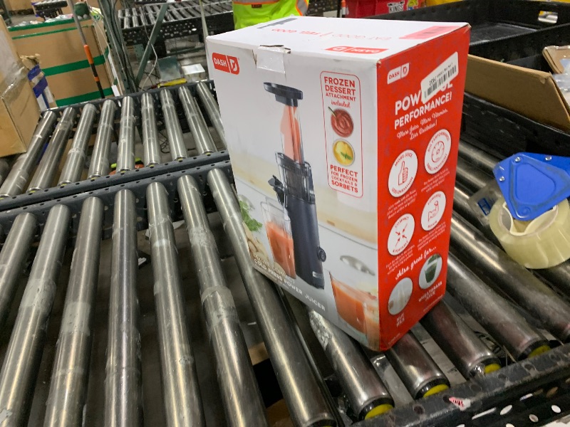 Photo 1 of DASH Deluxe Compact Masticating Slow Juicer, Easy to Clean Cold Press Juicer with Brush, Pulp Measuring Cup, Frozen Attachment and Juice Recipe Guide - Black