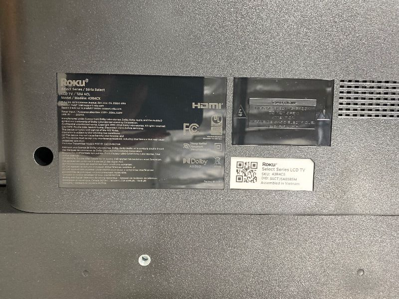 Photo 1 of NON FUNCTIONAL-- PARTS ONLY ----------------------------------------------------Roku Smart TV – 43-Inch Select Series, 4K HDR TV – RokuTV with Enhanced Voice Remote – Flat Screen LED Television with Wi-Fi for Streaming Live Local News, Sports, Family Ente