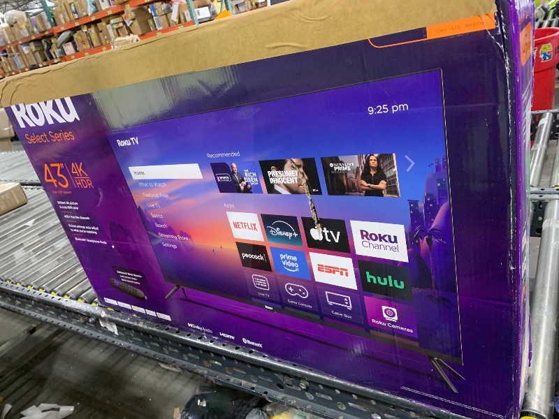 Photo 1 of NON FUNCTIONAL-- PARTS ONLY ----------------------------------------------------Roku Smart TV – 43-Inch Select Series, 4K HDR TV – RokuTV with Enhanced Voice Remote – Flat Screen LED Television with Wi-Fi for Streaming Live Local News, Sports, Family Ente