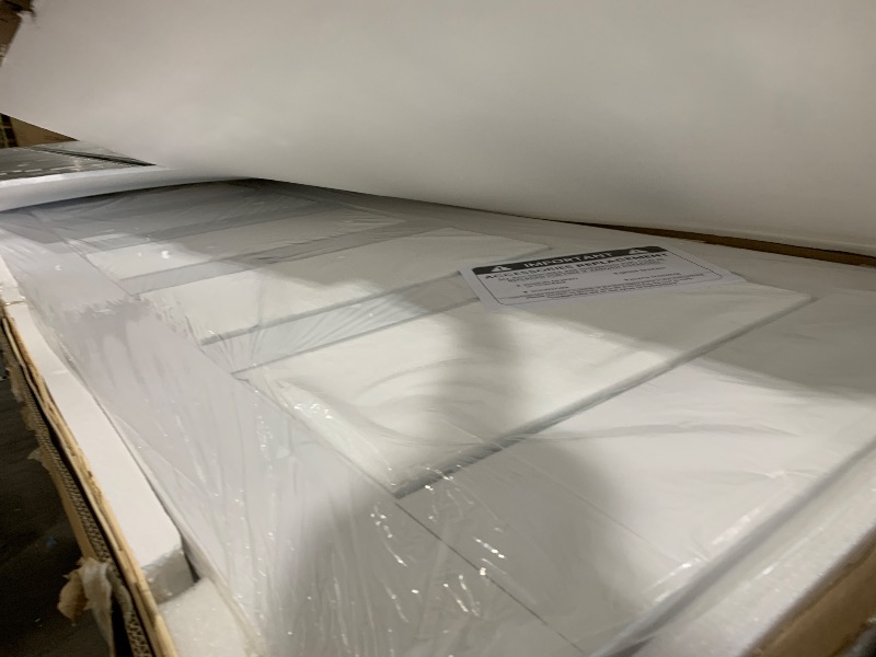 Photo 1 of Sliding Pocket Door 30" x 80", 5-Panel Frosted Glass Panel with Soft Close Pocket Door Frame Kit, Interior & Closet Pre-Assembled Door Slab, White Primed