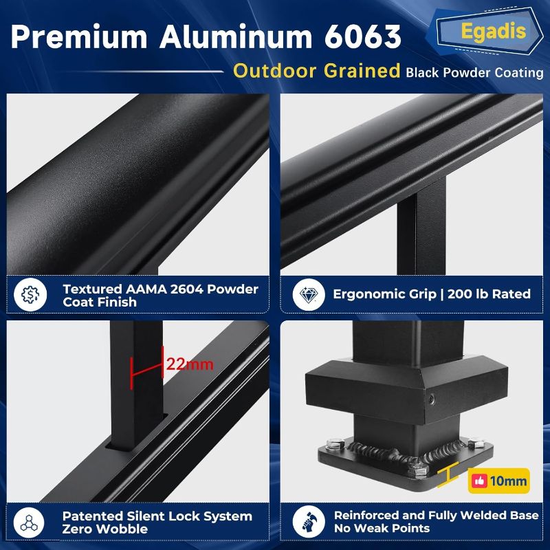 Photo 1 of Egadis 36 in. H x 32 ft. W Porch and Deck Railing Kit, Aluminum Railing Kit, Black Textured AAMA 2604 Powder-Coat Finish Rail System for Outdoor Decks, Porches & Balconies (4 Post, 4 Panel)