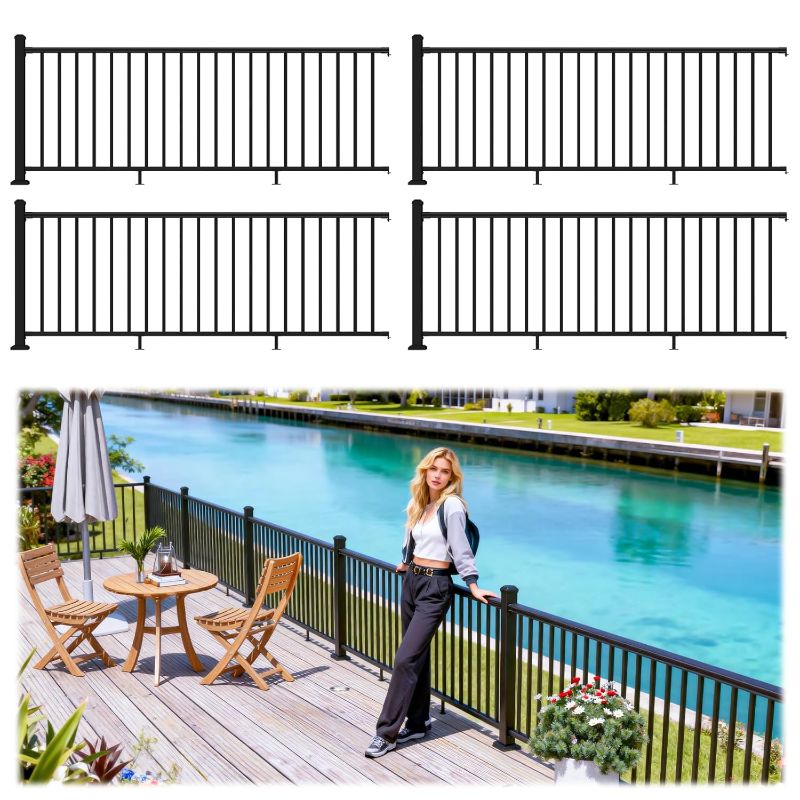 Photo 1 of Egadis 36 in. H x 32 ft. W Porch and Deck Railing Kit, Aluminum Railing Kit, Black Textured AAMA 2604 Powder-Coat Finish Rail System for Outdoor Decks, Porches & Balconies (4 Post, 4 Panel)
