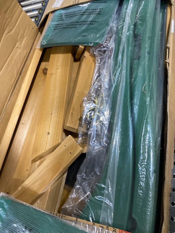 Photo 1 of Backyard Discovery Buckley Hill Cedar Wood Swing Set with Wave Slide, Play Deck, Rock Wall Ladder, Belt Swings, Chalkboard, Canopy Roof, Outdoor Playset