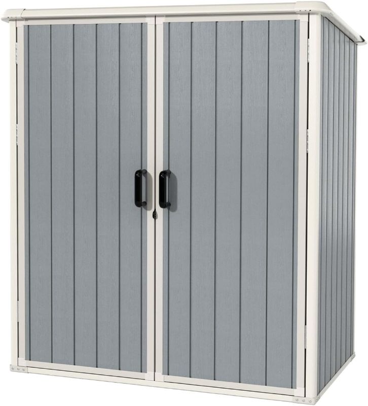 Photo 1 of MATERIAL IS WOOD NOT PLASTIC, MISSING PIECES*************Outdoor Storage Shed 5 x 3FT, Resin Shed with Floor and Lockable Door, Plastic Sheds for Garbage Can, Tool, Accessories, Lawn, Garden - Grey