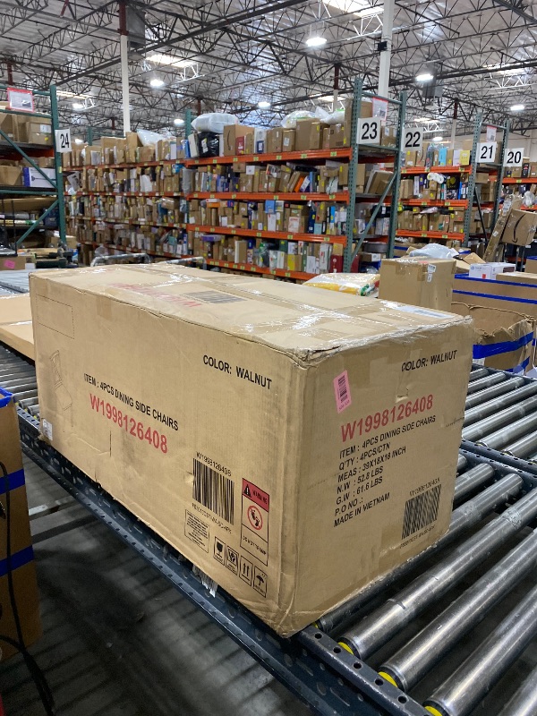 Photo 1 of Contemporary Grey Fabric Upholstered and Walnut Brown Finished Wood 4-Piece Dining Chair Set