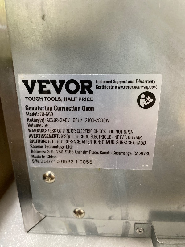 Photo 1 of VEVOR Commercial Countertop Oven, 66L 4-Tier Toaster Oven, 2800W Electric Baking Oven with Tempered Glass Door, Wire Racks Clip Tray Gloves, Stainless Steel Commercial Oven for Restaurant Bakery