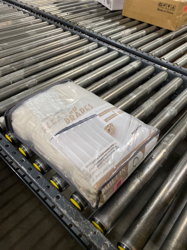 Photo 1 of PleatedDrapes 102 Inch Long Curtains for Living Room, Light Filtering Privacy Pinch Pleated Curtain Back Tab for Track System Semi Sheer Drapes Cream Ivory Faux Linen Textured 40" W x 102" L 2 Panels