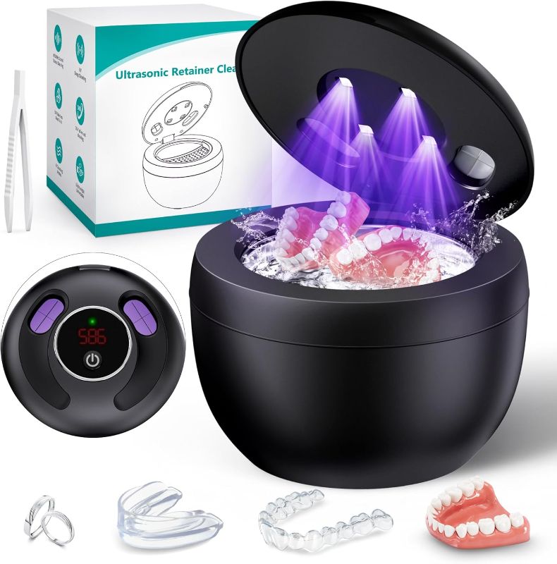 Photo 1 of Upgraded Ultrasonic Retainer Cleaner Machine, 45kHz Ultrasonic Dentures Cleaner for Night Guards, Braces, Aligner, Toothbrush, Jewelry and More, 200ML Capacity, Black1
