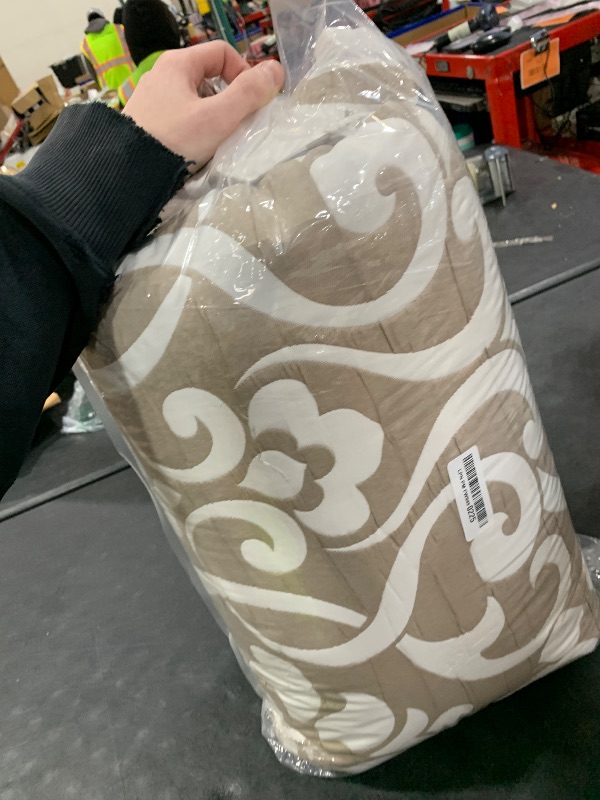 Photo 1 of Chezmoi Collection Oversized Bedspread 128x120, Jacquard Matelasse Floral Damask Design, 5-Piece Lightweight Reversible Microfiber Coverlet Set Textured Dot Border, Super King, Taupe/White