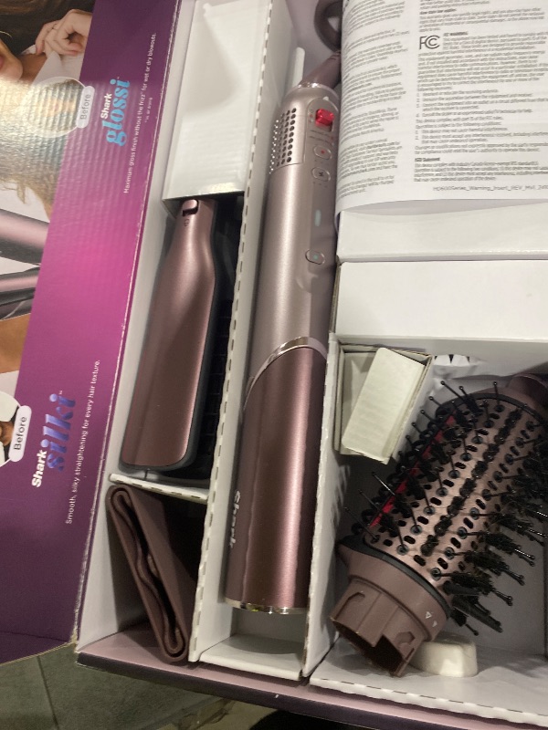 Photo 1 of Shark FlexFusion Hair Straightener & Powerful Hair Dryer with Fusion Hair Brush, Ceramic Air Styler with Auto-Wrap Curlers & Concentrator, Ceramic Plates, Cosmic Blush HD641S