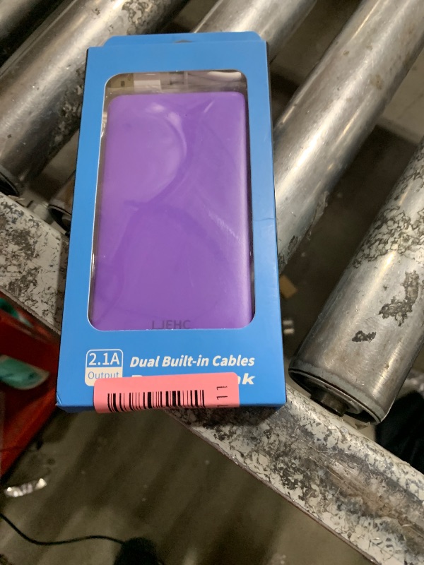 Photo 1 of 10000mAh Slim Power Bank with Built in Cable,Thin Lightweight Portable Phone Charger,4 Output USB C Travel Essentials External Battery Pack Clutch Charger for iPhone,Samsung,Android,Heated Vest,Purple