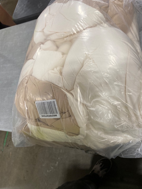 Photo 1 of MUXHOMO 7 Pieces Full Comforter Set, Soft Bed in a Bag Full Size, All Season Bedding Set with Comforter, Flat Sheet, Fitted Sheet, Pillowcases & Shams, Ivory & Khaki