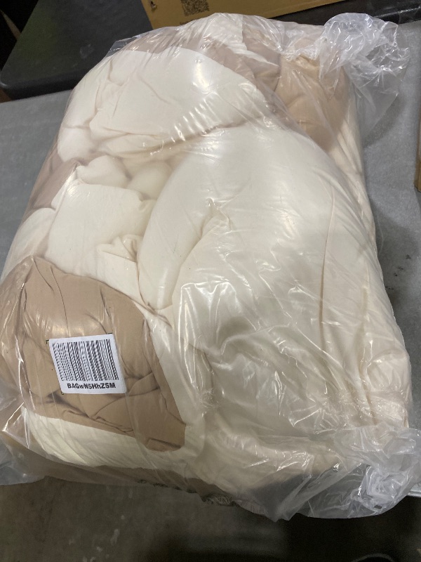 Photo 1 of MUXHOMO 7 Pieces Full Comforter Set, Soft Bed in a Bag Full Size, All Season Bedding Set with Comforter, Flat Sheet, Fitted Sheet, Pillowcases & Shams, Ivory & Khaki