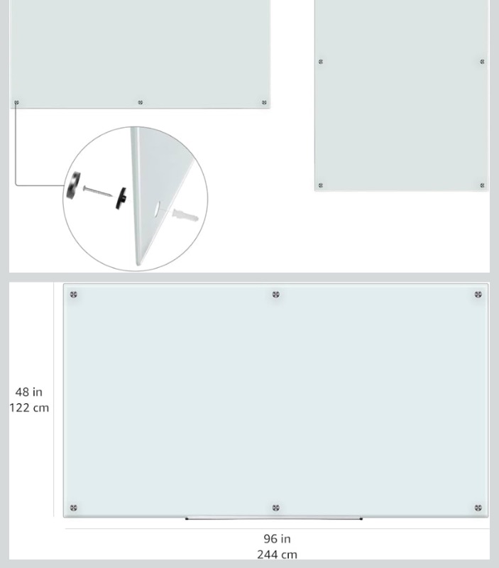 Photo 1 of Amazon Basics Glass Dry-Erase Board, Magnetic Frameless Whiteboard, 96W" x 48