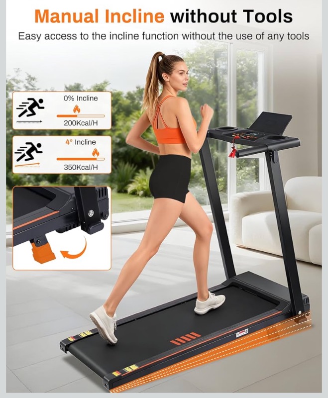 Photo 1 of ***STOCK PHOTO FOR REFERENCE ONLY***   Treadmill with Incline, 3.0 HP Small Treadmills for Home with 300 LBS Capacity, Incline Walking Pad Treadmill with Handle Bar, LED Dispay, 24 Preset Programs, Water Bottle Holder, iPad Stand