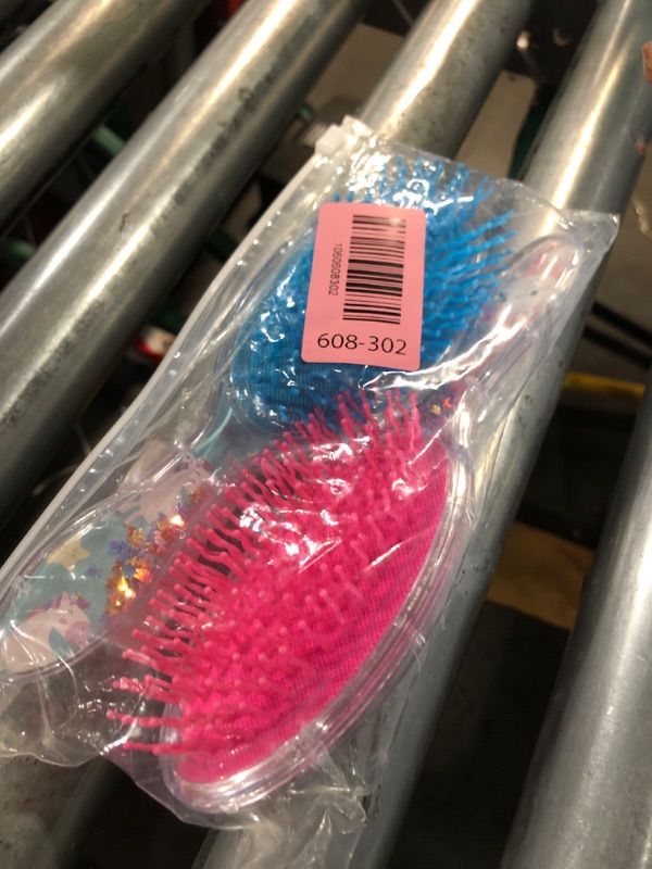 View 2 of 2 Pieces Kids Wet Hair Brush Confetti Glitter Detangler Set Soft Bristles Massage Brush for Baby Kids Girls Christmas Holiday Presents(Rabbit and Unicorn)