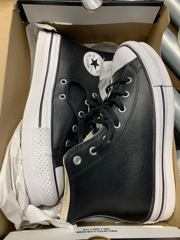 View 3 of (see all images) Converse Women's Chuck Taylor All Star Lift Platform Leather High Top, Black/Black/White, 5.5