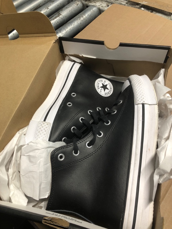 View 2 of (see all images) Converse Women's Chuck Taylor All Star Lift Platform Leather High Top, Black/Black/White, 5.5