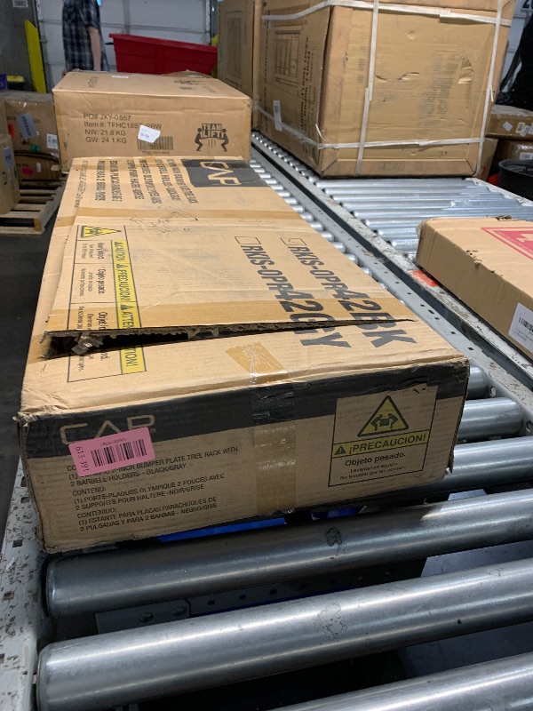 Photo 1 of CAP Barbell 160 lb Economy Olympic Plate Set with Compact Plate Rack & Barbell Storage | 4 Weight Posts + 2 Barbell Holders