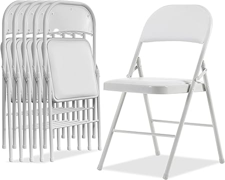Photo 1 of ***FACTORY SEALED***Simpli-Magic 6 Pack White Padded Folding Chairs with Cushion – Durable Metal Foldable Chairs for for Indoor Outdoor Weddings, Parties, Backyard & Office Events