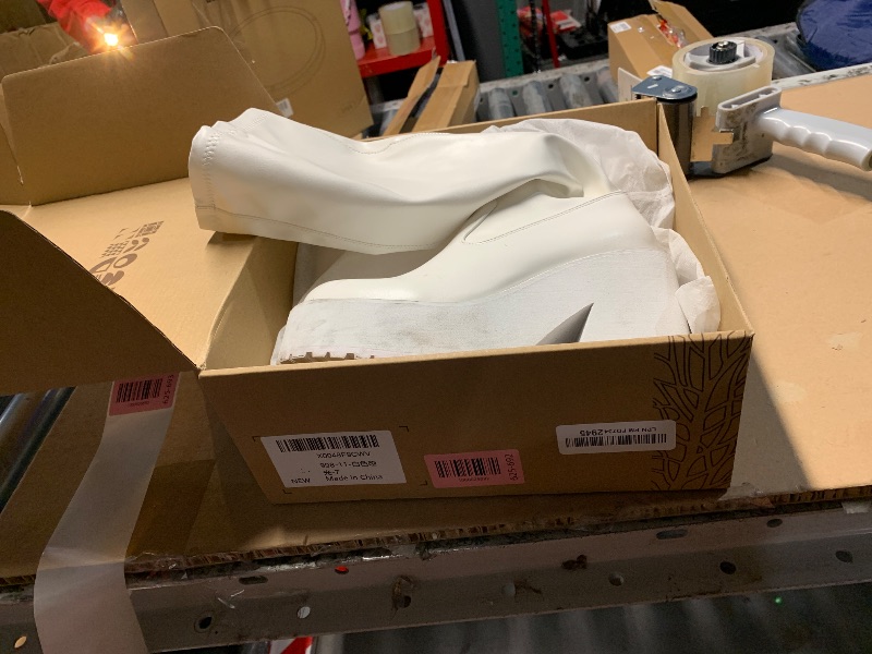 Photo 1 of AMINUGAL Womens Elastic Knee High Platform Chunky Block High Heel Sock Boots Zipper Round Toe Fashion Motorcycle Combat Punk Boots For Women 7