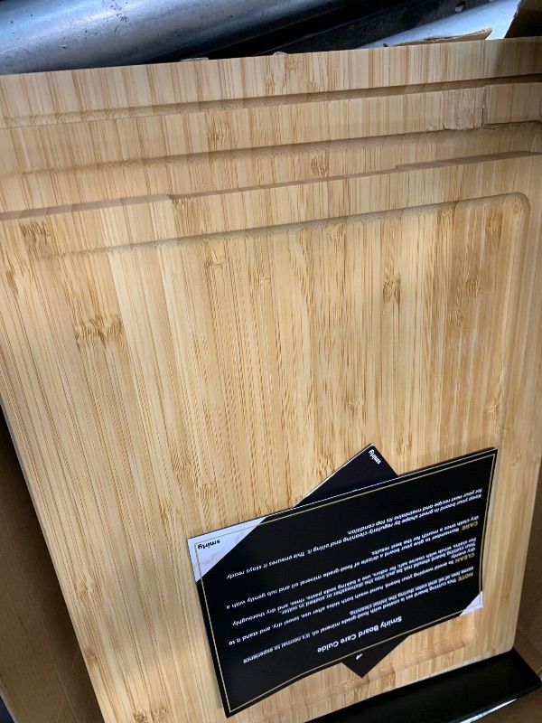 Photo 1 of ***DAMAGED - SEE NOTES/PICTURES***SMIRLY Wooden Cutting Boards For Kitchen Meal Prep & Serving - Bamboo Cutting Board Set with Holder, Charcuterie & Chopping Board, Wood Cutting Board Set, Kitchen Gadgets