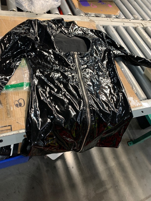 Photo 1 of ***(STOCKINGS NOT INCLUDED)***AUBIG Women’s Faux Leather Leotard Mini Dress Shiny Zipper Bodycon Lingerie Costume Jumpsuit Club Dresses Costume Party Wear SIZE XL