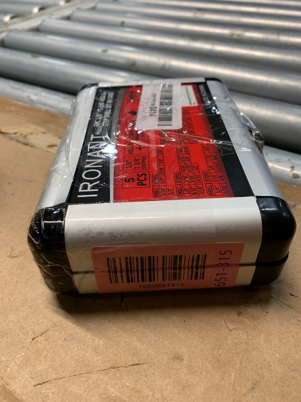 Photo 1 of * the back is ripped *
IRONANT Step Drill Bits, 5PCS HSS Titanium Step Drill Bit Set, 50 Sizes High Speed Steel Step Bits for Metal with Aluminum Case