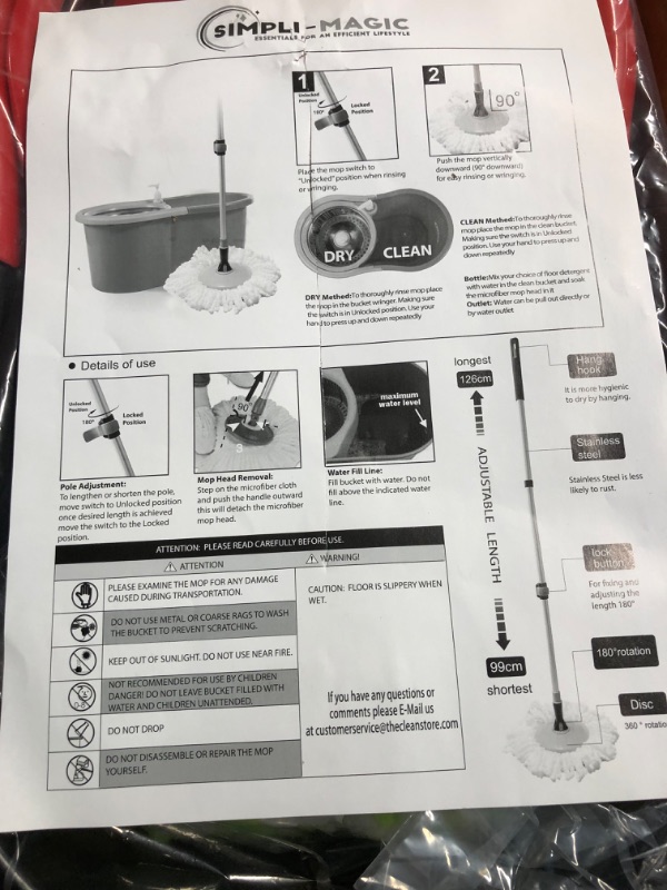 Photo 3 of SIMPLI-Magic 360° Spin Mop and Bucket with Wringer – 3 High-Absorbent Microfiber Washable Heads – Spinning Mop and Bucket Set for All Types Floor Cleaning (Black)