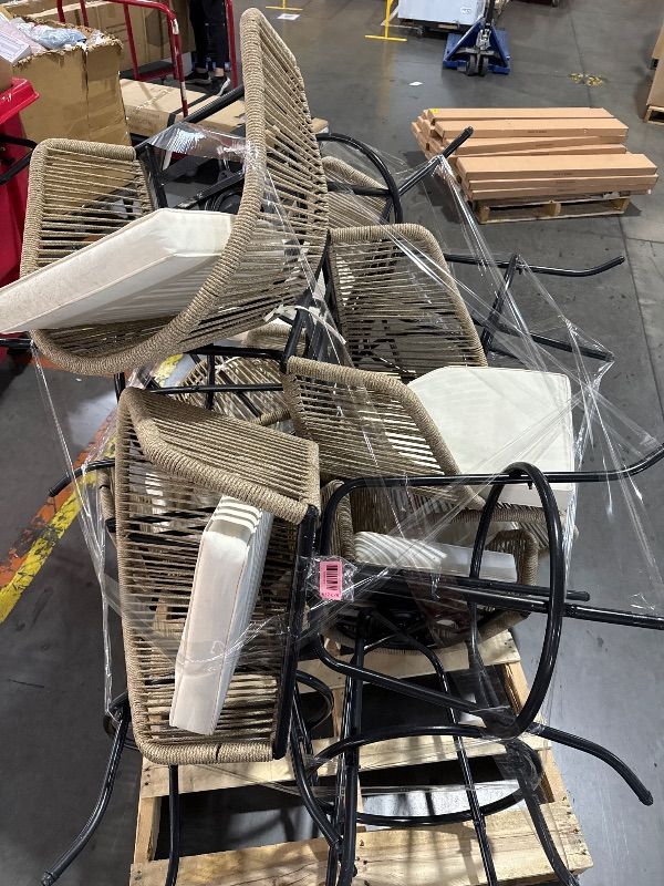 View 2 of ***SOME LEGS ARE BENT***TRUCK/TRAILER PICKUP ONLY***
DWVO Outdoor Counter Height Bar Stools Set of 8, Patio Swivel Bar Chairs with Soft Cushions, 360° Rotation, Bar Height Rattan Chairs for Backyard, Poolside, Garden, Beige