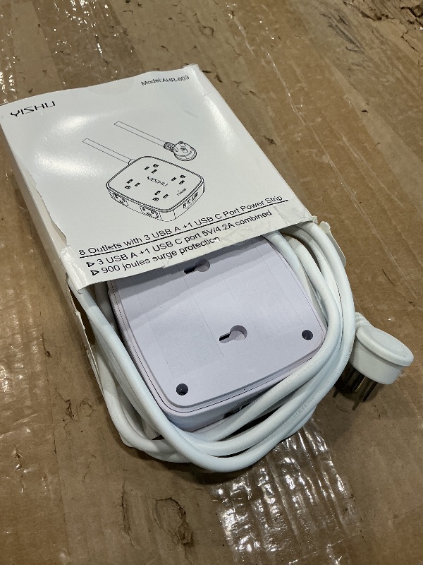Photo 1 of 10 Ft Surge Protector Power Strip - YISHU 3 Side Outlet Extender with 8 Widely AC Outlets and 4 USB Ports, 10 Feet Extension Cord with Flat Plug, Wall Mount Desk USB Charging Station, ETL,White