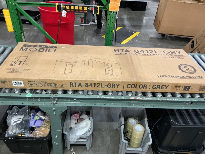 Photo 1 of *PARTIAL SET*
Techni Mobili Functional L-Shaped Computer Desk with storage, L is ?59.5" wide x 59.5" Long, Grey