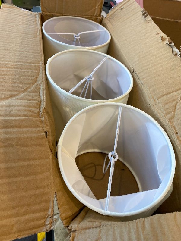 Photo 1 of **MAJOR DAMAGE**
Wellmet Small Lamp Shades,ONLY for Candle Bulbs,Clip-on Drum Mini Lampshades,Set of 6, 5.5"x 5.5"x5",Cream White