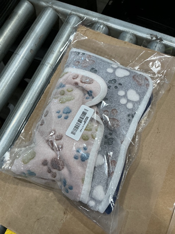 Photo 1 of 1 Pack 3 Blankets Super Soft Fluffy Premium Fleece Pet Blanket Flannel Paw Printed Throw for Dog Puppy Cat (Small 23x16'', Beige, Grey, Navy)