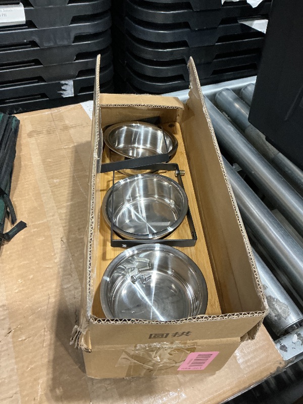 Photo 1 of *MINOR DAMAGE - USED*
Elevated Cat Bowls with 3 Stainless Steel Bowls | 10° Tilted Anti-Vomiting Raised Cat Food Bowl for Small Cats and Puppies Pet Bowl with Stand